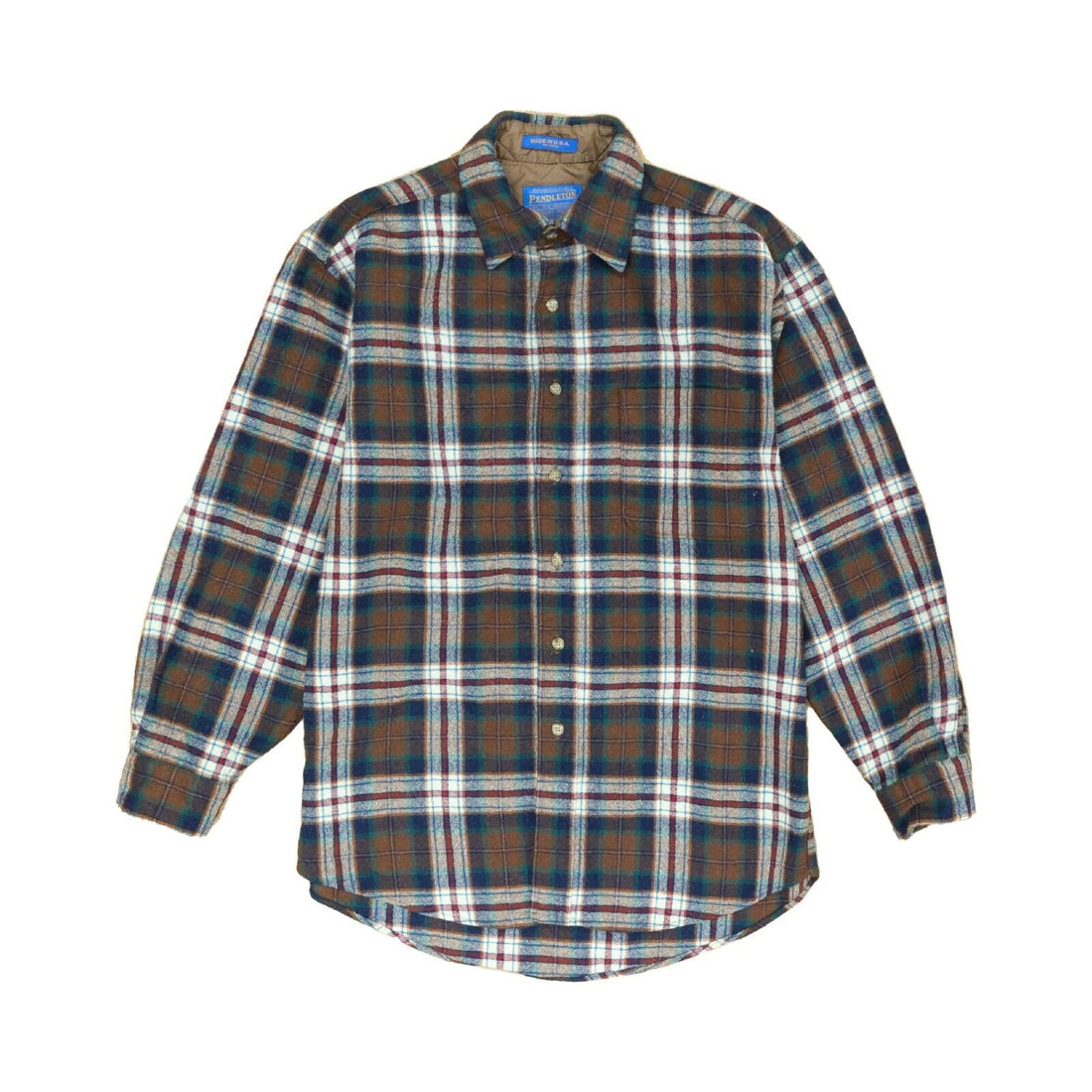 Vintage Pendleton Wool Lodge Button Up Shirt Size Medium Brown Tartan Plaid