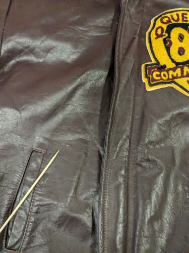 Vintage Queens Commerce Leather Varsity Jacket Size 42 Burgundy 1987 80s