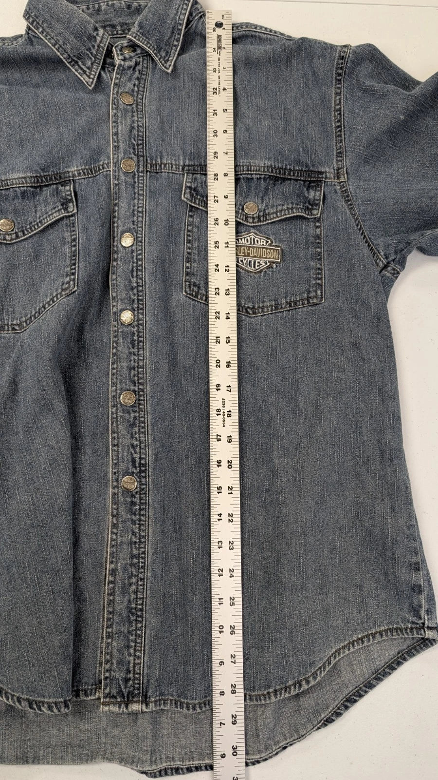 Harley Davidson Motorcycles Denim Short Sleeve Shirt Size Large