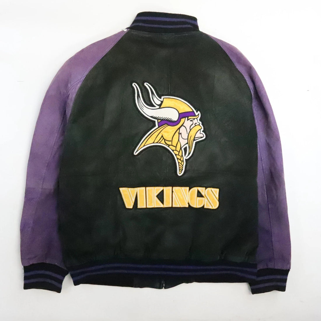 Minnesota Vikings Leather Suede Varsity Bomber Jacket Size Large NFL