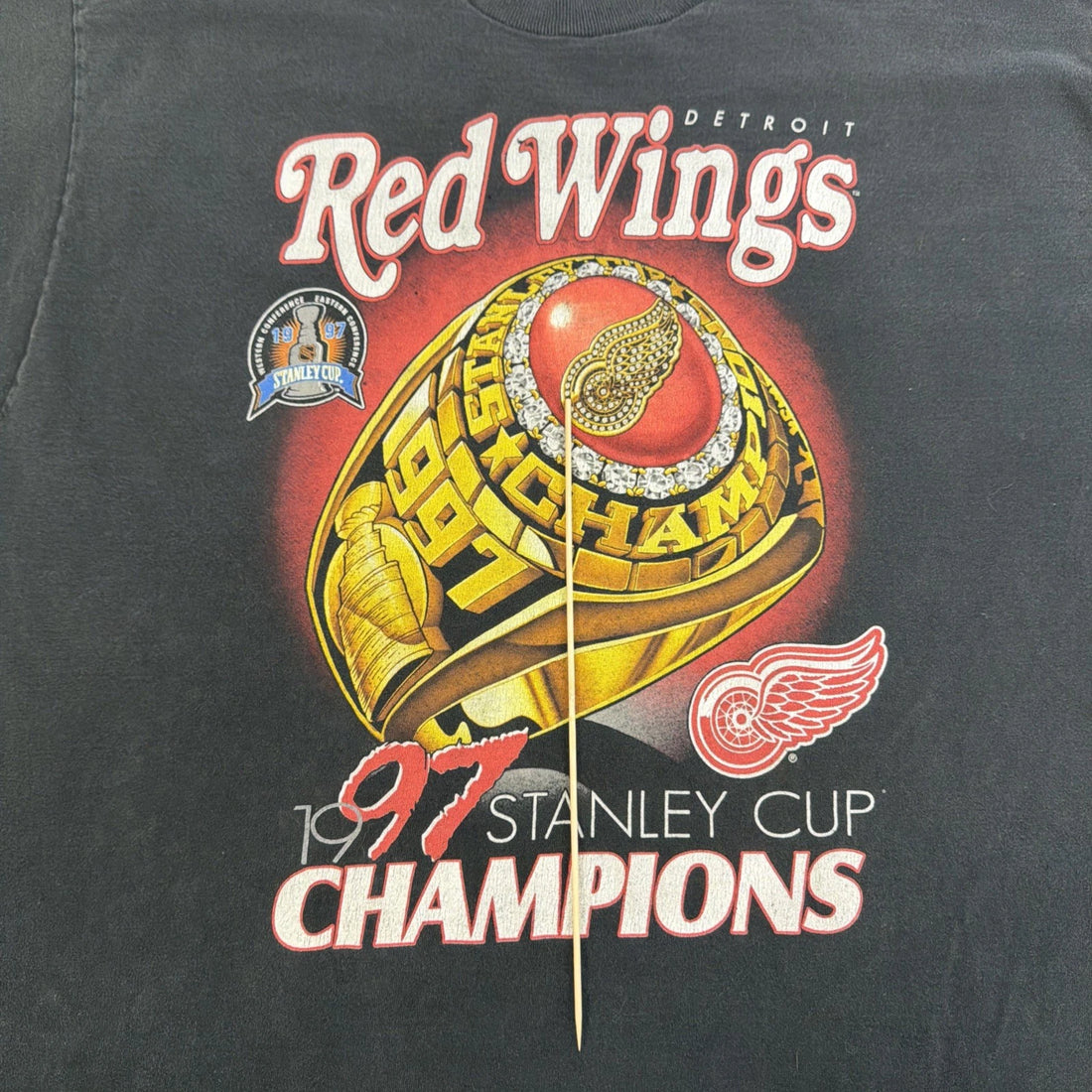 Vintage Detroit Red Wings Stanley Cup Champions Ring T-Shirt 2XL 90s NHL