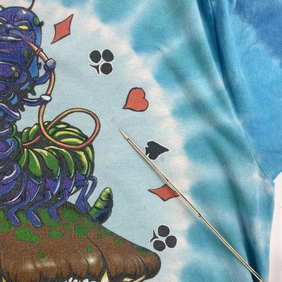 Vintage Alice In Wonderland Liquid Blue Tie Dye T-Shirt Size Large 2003
