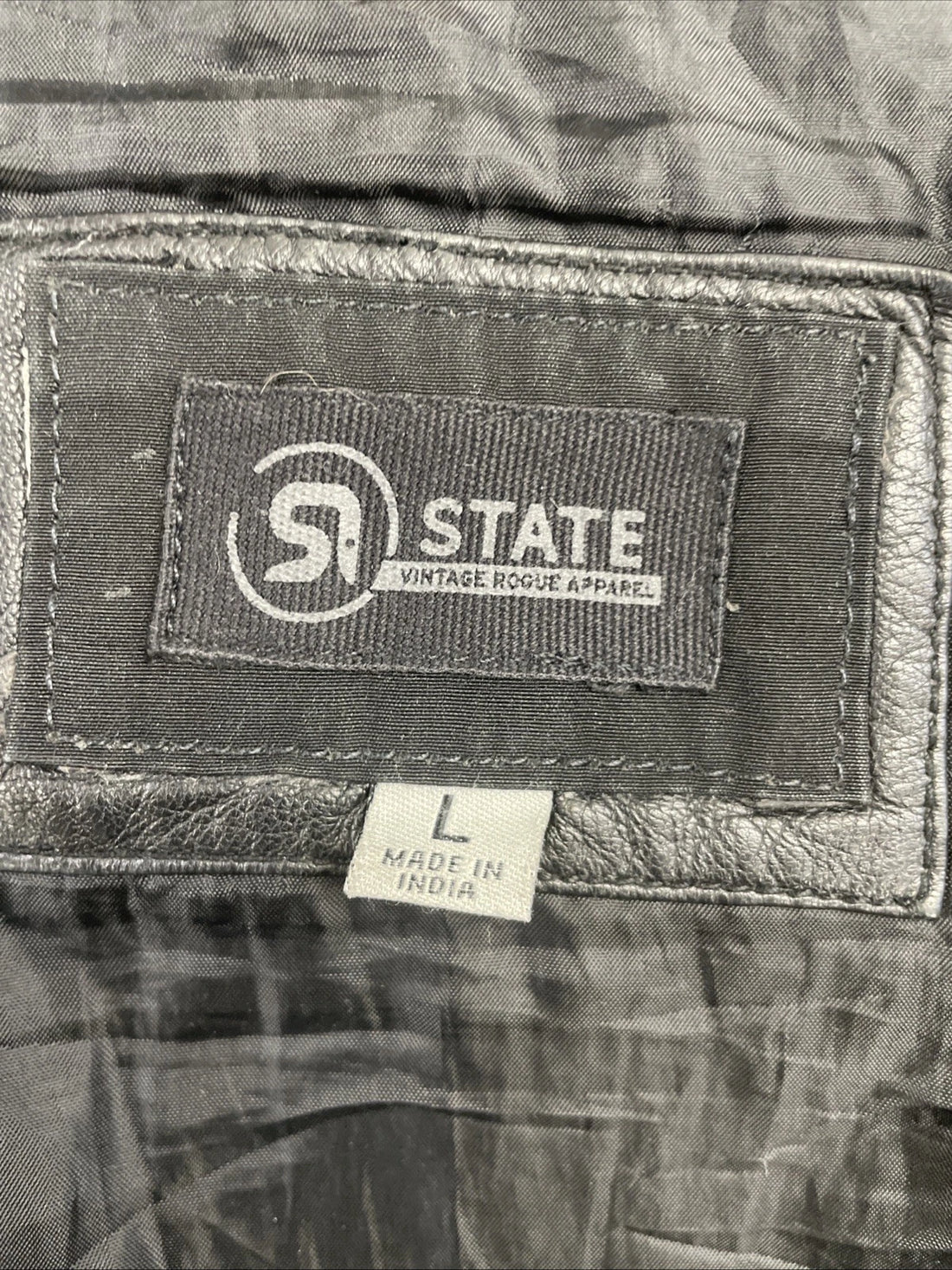 State Leather Bomber Jacket Size Large Black