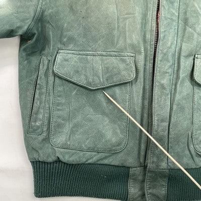 Vintage G-III Global Identity Leather Bomber Jacket Size Small Green