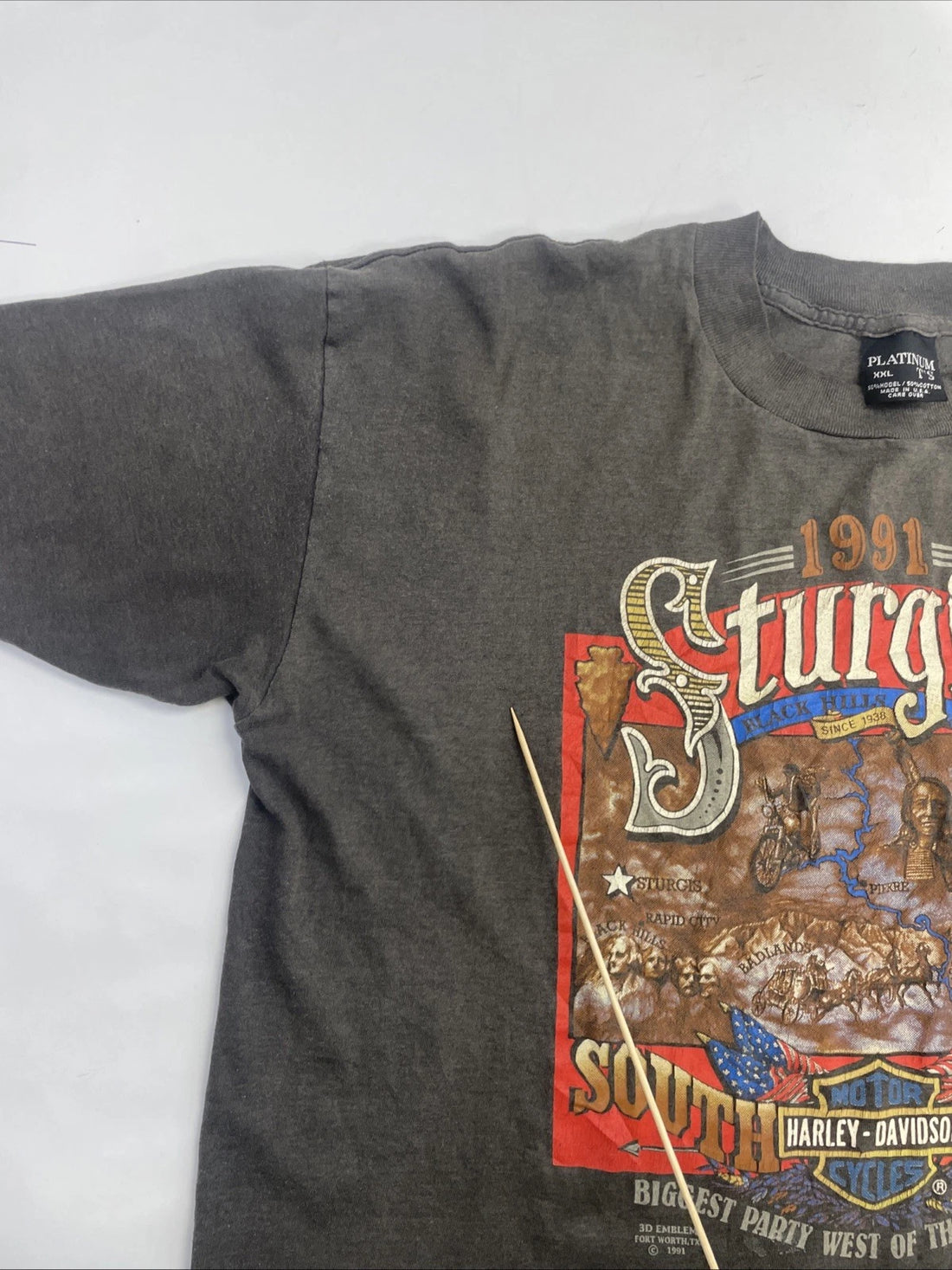 Vintage Harley Davidson 3D Emblem Sturgis South Dakota T-Shirt 2XL 1991