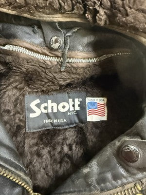 Vintage Schott NYC Leather Bomber Jacket Size 44 Black