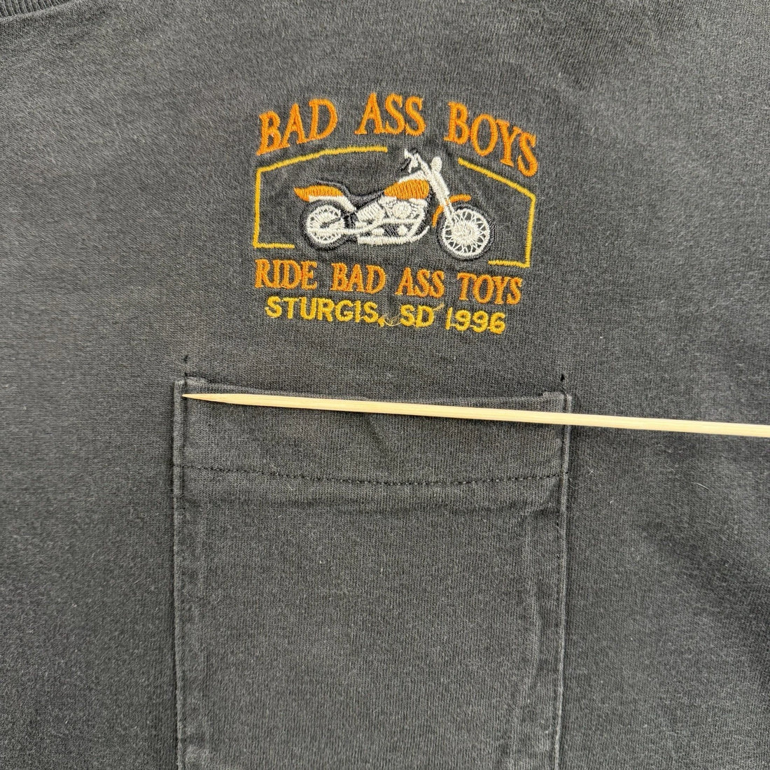 Vintage Bad Ass Boys Toys Motorcycle Black Hills Classic Pocket T-Shirt 2XL 90s