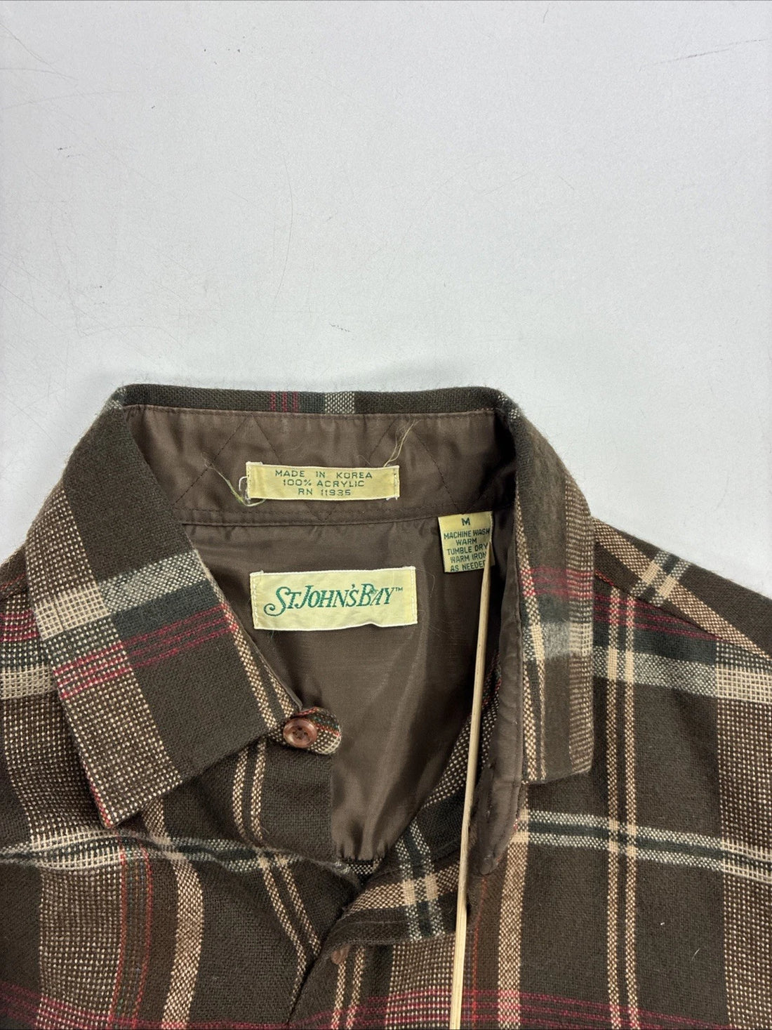 Vintage St. John's Bay Button Up Shirt Size Medium Brown Plaid