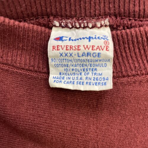 Vintage Champion Reverse Weave Crewneck Sweatshirt Size 3XL Burgundy 90s