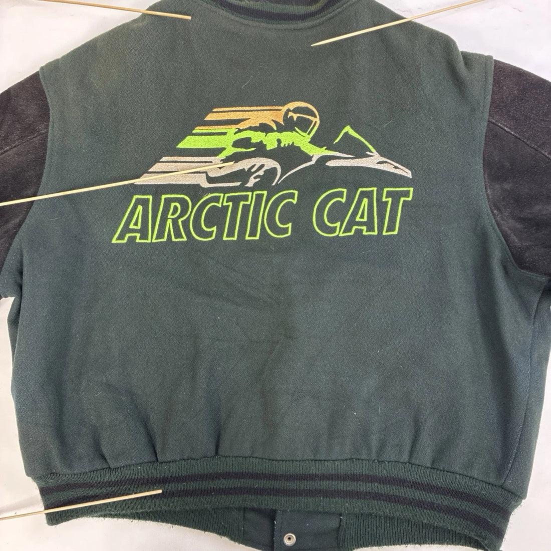 Vintage Arctic Cat Bounty Hunter Suede Wool Varsity Jacket Size Large