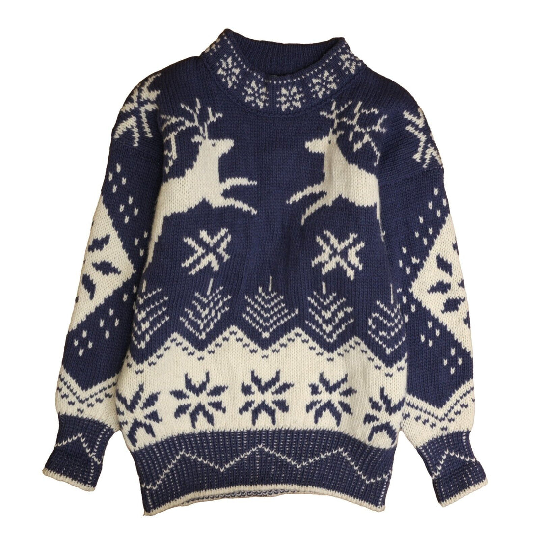 Vintage Snowy Peak Reindeer Wool Knit Crewneck Sweater Size Large Fair Isle