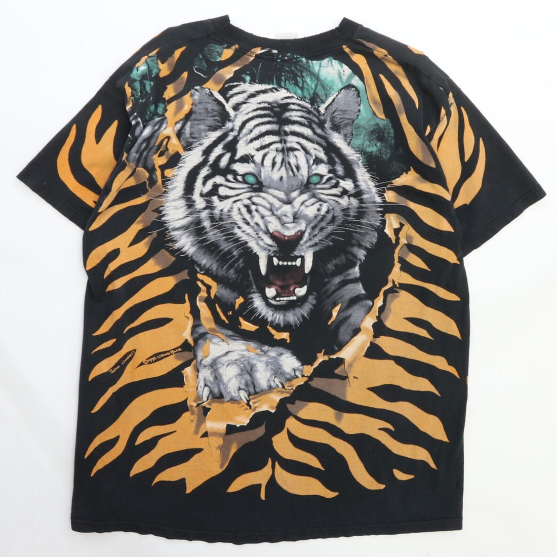 Vintage Tiger Liquid Blue T-Shirt Size XL All Over Print 1995 90s