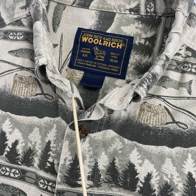 Vintage Woolrich Button Up Shirt Size XL Fishing All Over Print