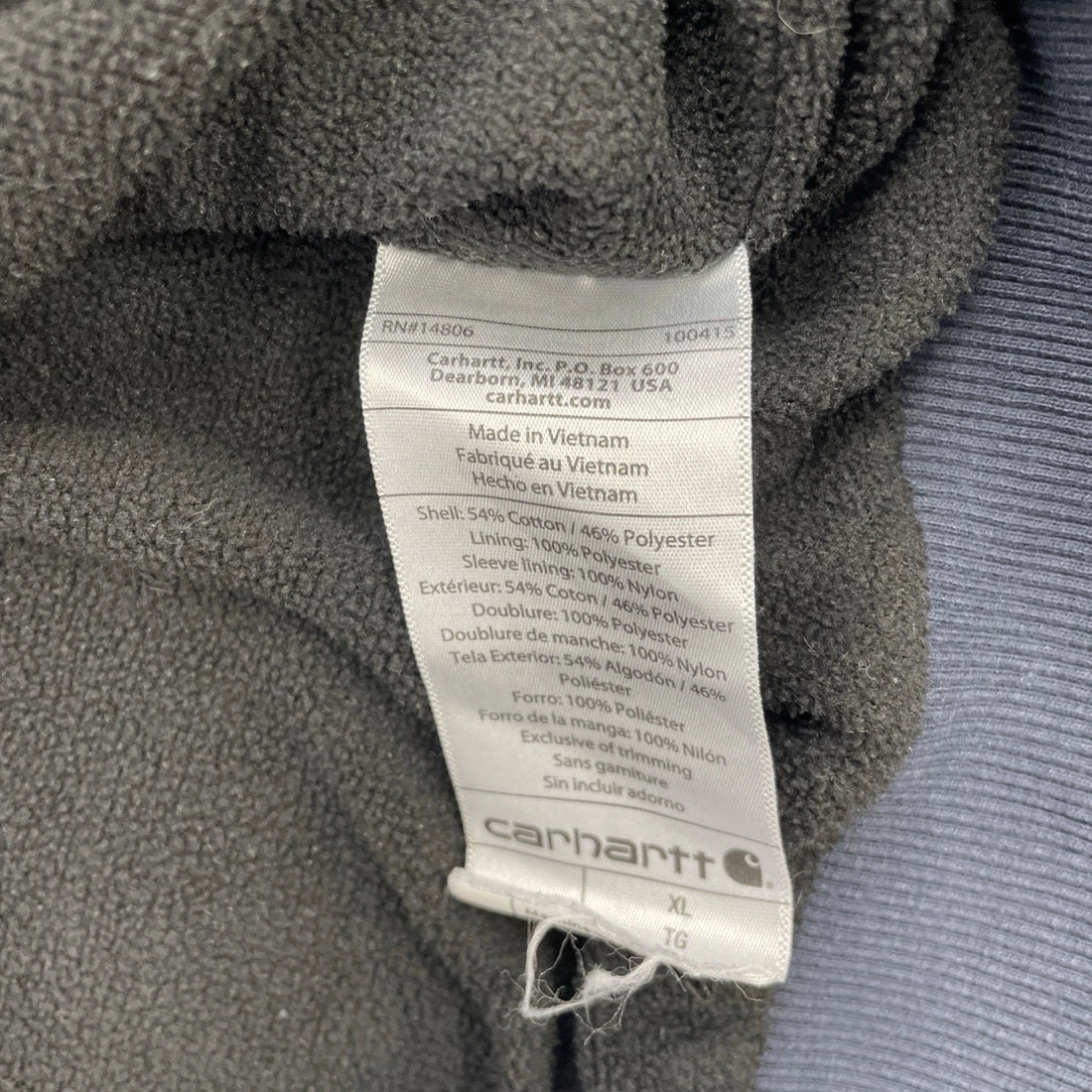 Carhartt Full Zip Sweatshirt Hoodie Size XL Blue Thermal Lined Spell Out