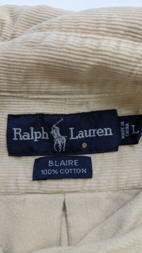 Vintage Polo Ralph Lauren Corudroy Button Up Shirt Size Large Beige