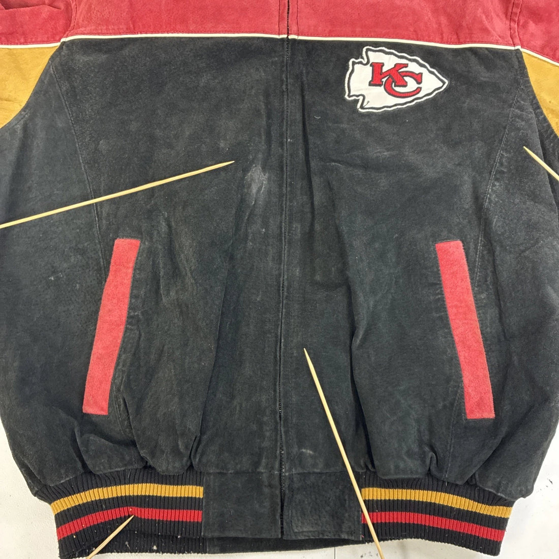 Kansas City Chiefs Leather Suede Varsity Jacket Size Large NFL