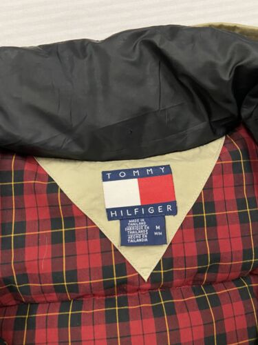 Vintage Tommy Hilfiger Puffer Coat Jacket Size Medium Beige Plaid Lined