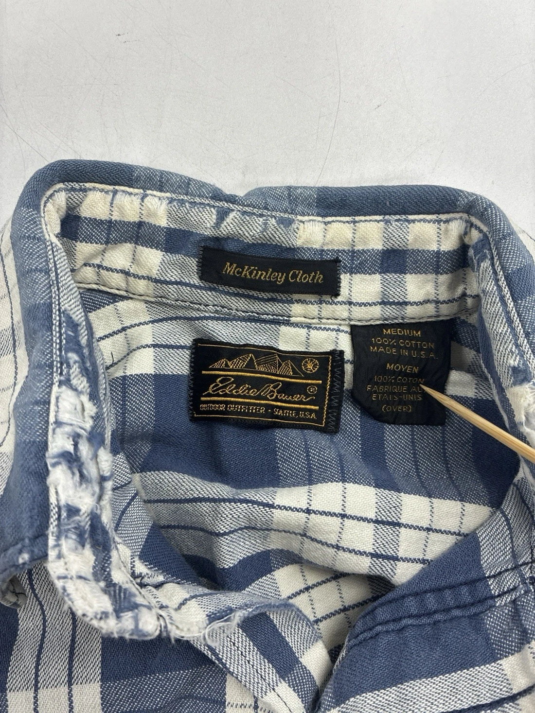 Eddie Bauer McKinley Cloth Button Up Shirt Size Medium Blue Plaid