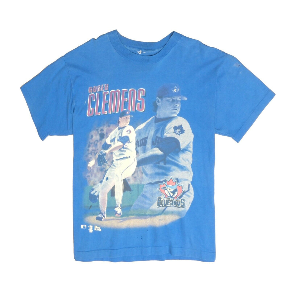 Vintage Toronto Blue Jays Roger Clemens T-Shirt Size Medium Blue 90s MLB