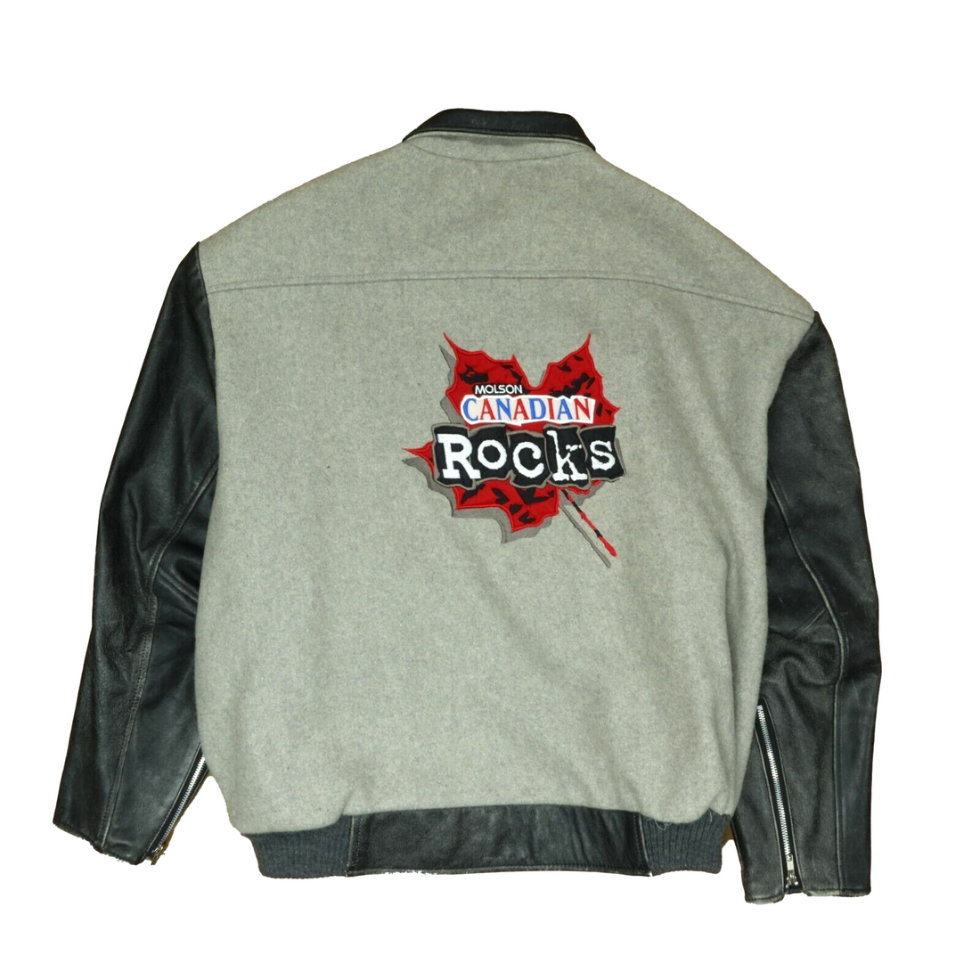 Vintage Molson Canadian Rocks Leather Wool Varsity Jacket Size 2XL Gray Beer