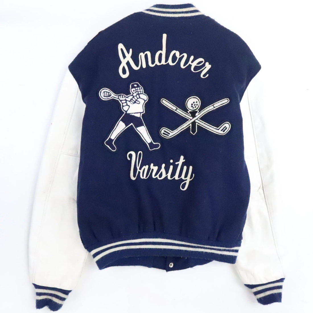 Vintage Andover Varsity Leather Wool Bomber Jacket Size 48 Blue 90s