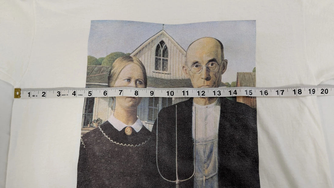 Vintage American Gothic Grant Wood Art T-Shirt Size Large 90s