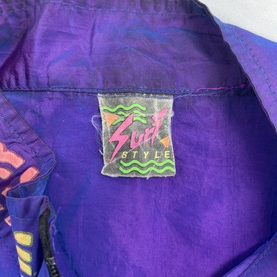 Vintage Surf Style Pullover Windbreaker Light Jacket One Size Iridescent