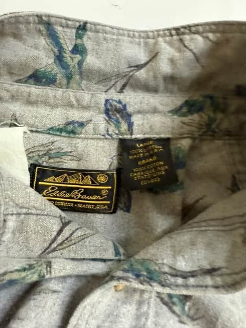 Vintage Eddie Bauer Button Up Shirt Size Large Pheasant All Over Print
