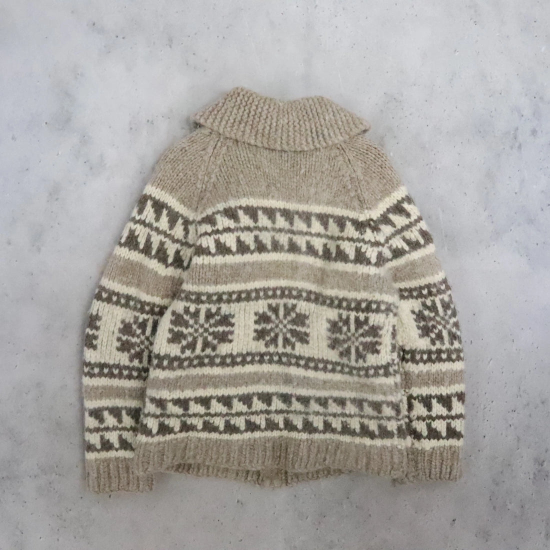 Snowflake Fair Isle Wool Knit Cowichan Sweater Size Medium Vintage
