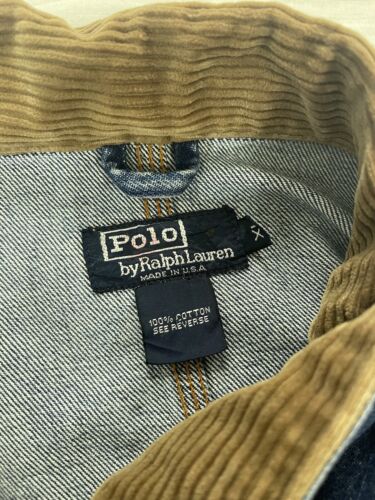 Vintage Polo Ralph Lauren Denim Chore Jacket Size XL Corduroy Collar 90s