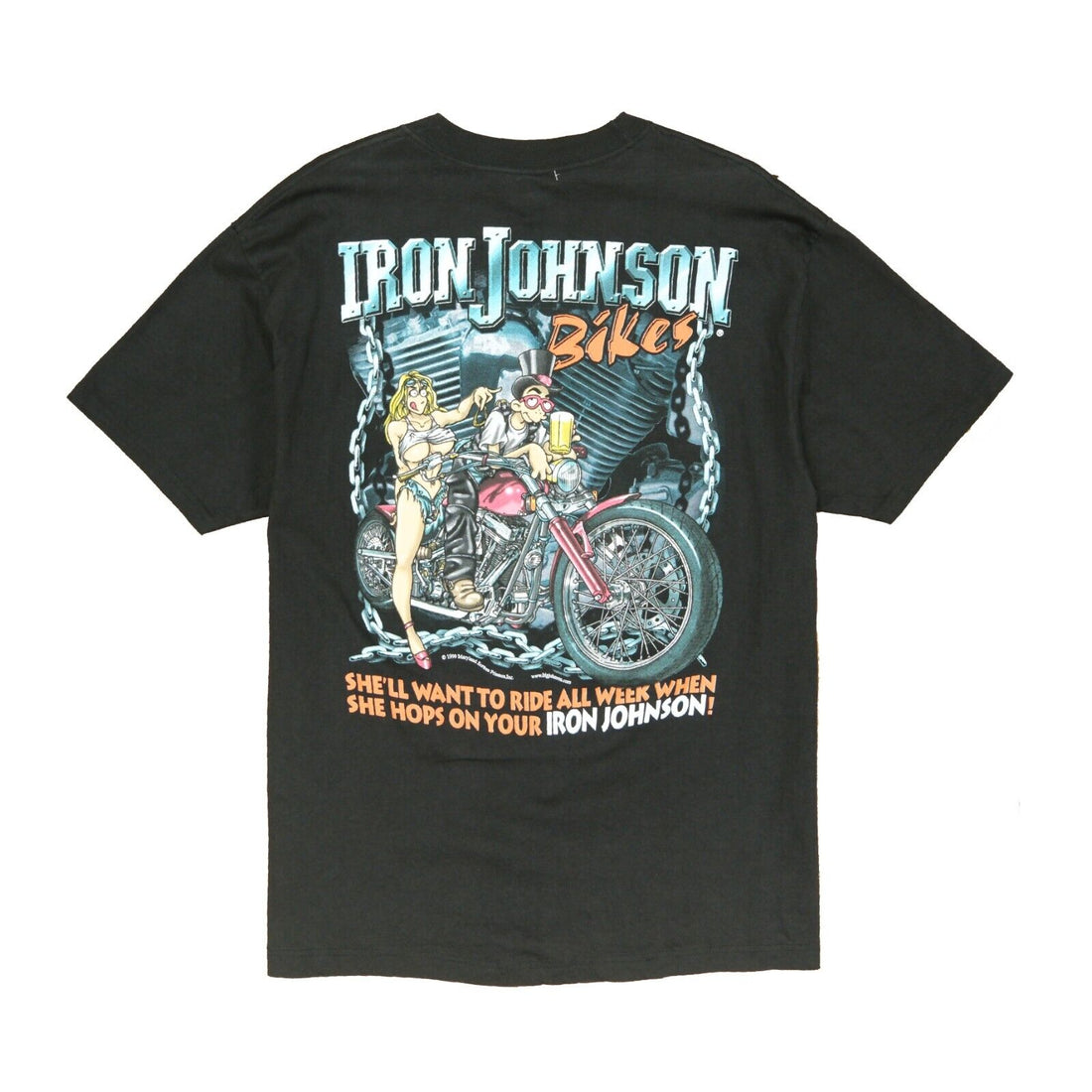 Vintage Big Iron Johnson Motorcycle T-Shirt Size XL Black 1999 90s