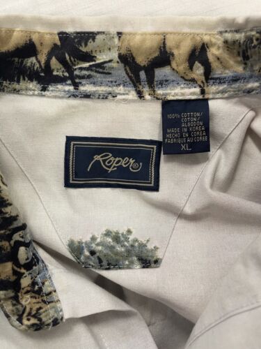 Vintage Roper Horses Button Up Shirt Size XL Nature Wildlife Wrap Around