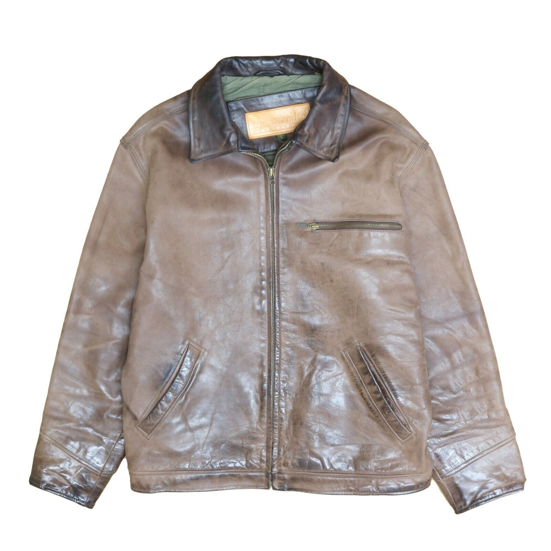 Vintage Timberland Leather Coat Jacket Size Large Brown