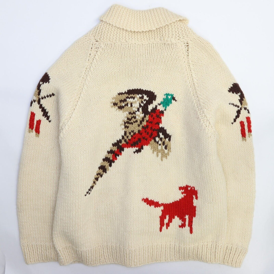 Vintage Pheasant Hunting Dog Wool Cowichan Sweater Size Large