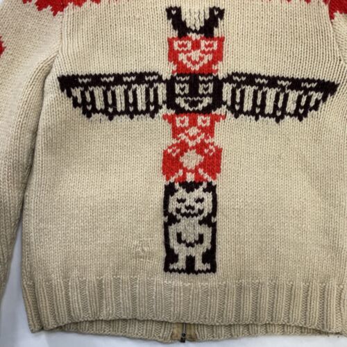 Vintage Totem Pole Thunderbird Wool Knit Cowichan Sweater Medium Native