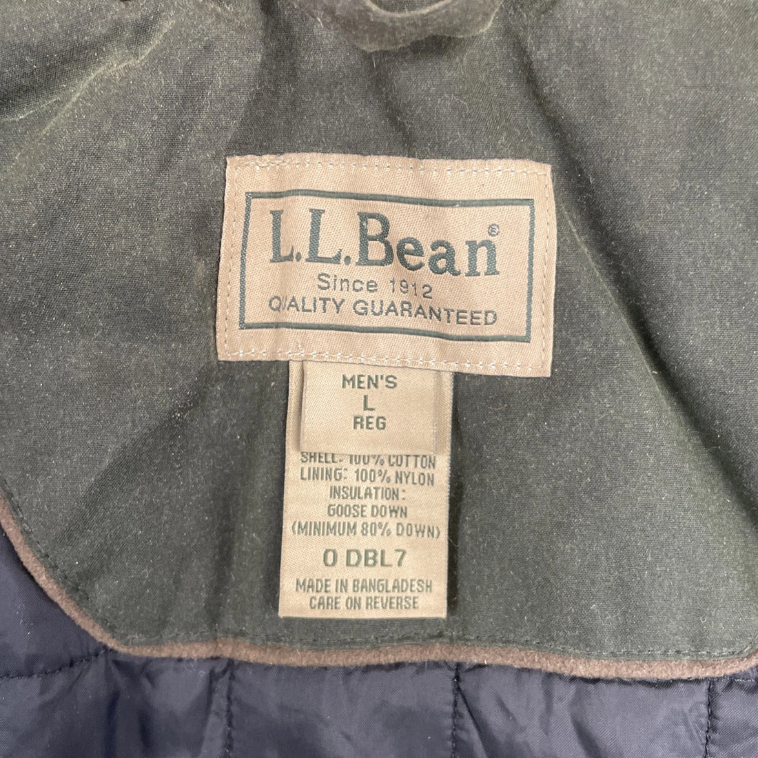 L.L. Bean Waxed Quilted Puffer Jacket Size Large Green Insulated