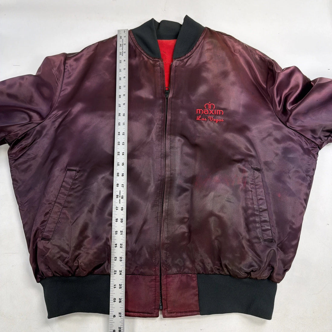 Vintage Maxim Las Vegas Satin Bomber Jacket Size 2XL Reversible