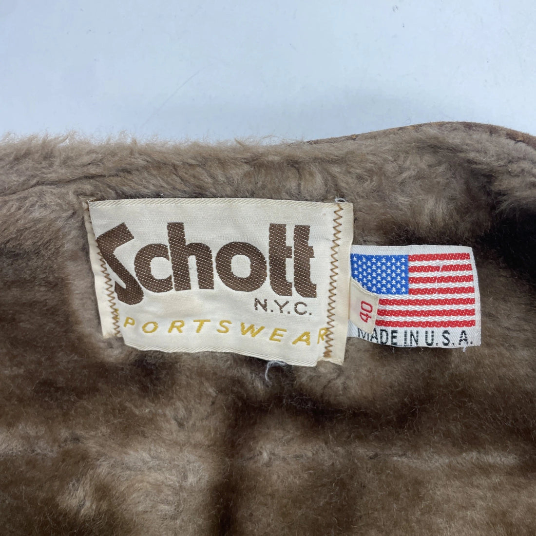 Vintage Schott NYC Suede Leather Vest Jacket Size 40 Brown Sherpa
