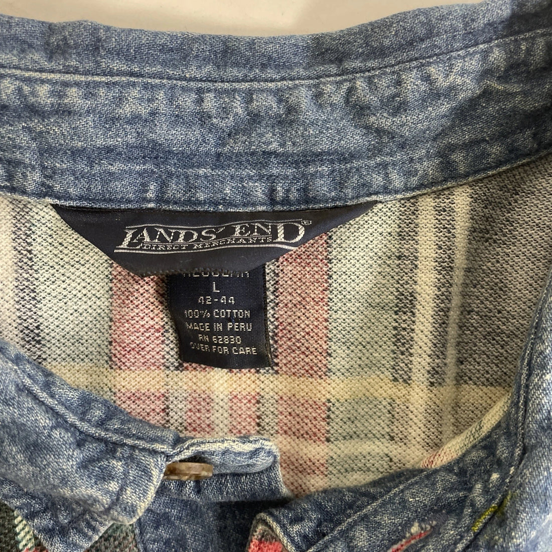 Vintage Lands' End Rugby Shirt Size Large Plaid