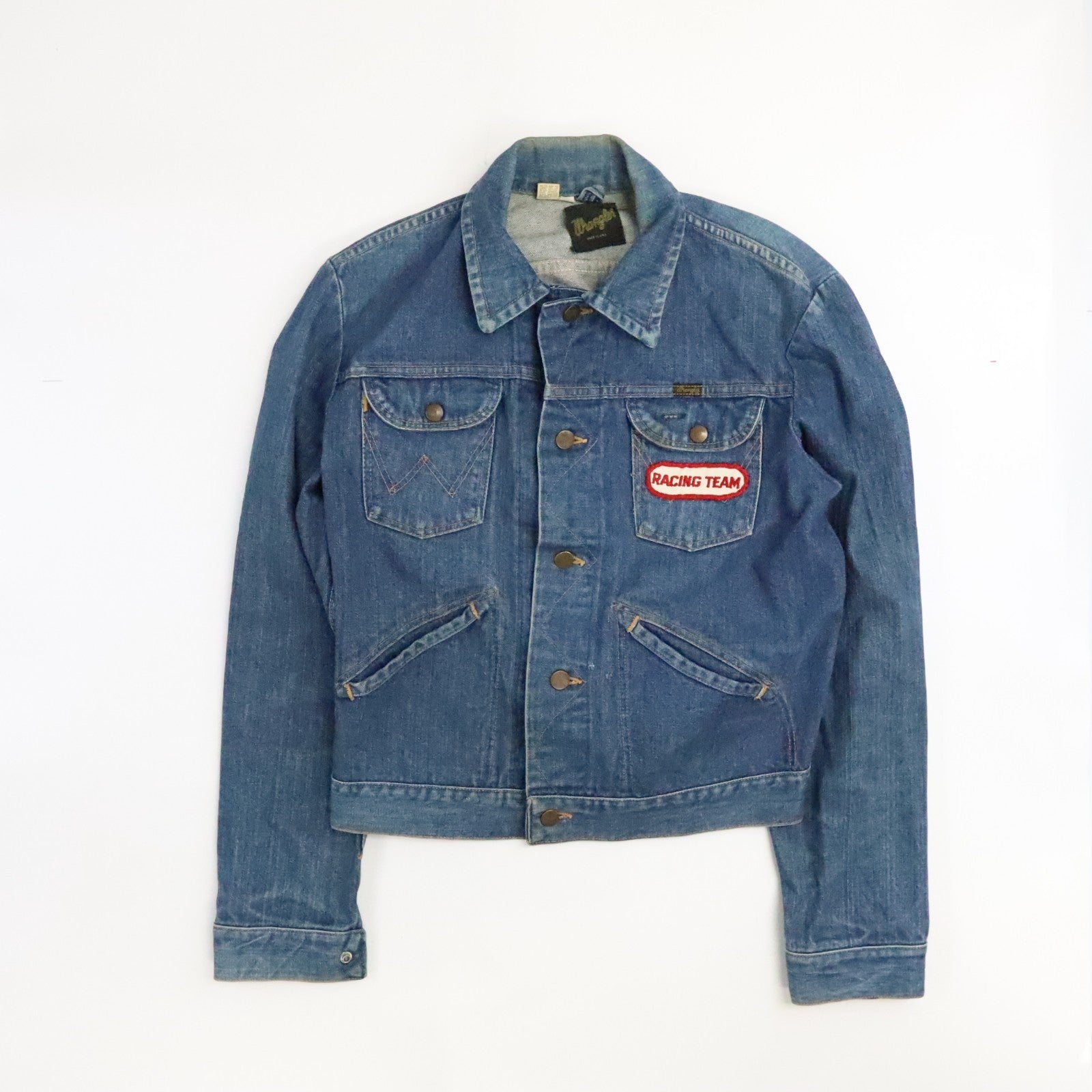 ジャケット・アウター 70's WRANGLER PATCHWORK DENIM JACKET Vintage 70s Wrangler Denim Jacket Straub Beer Patch Medium