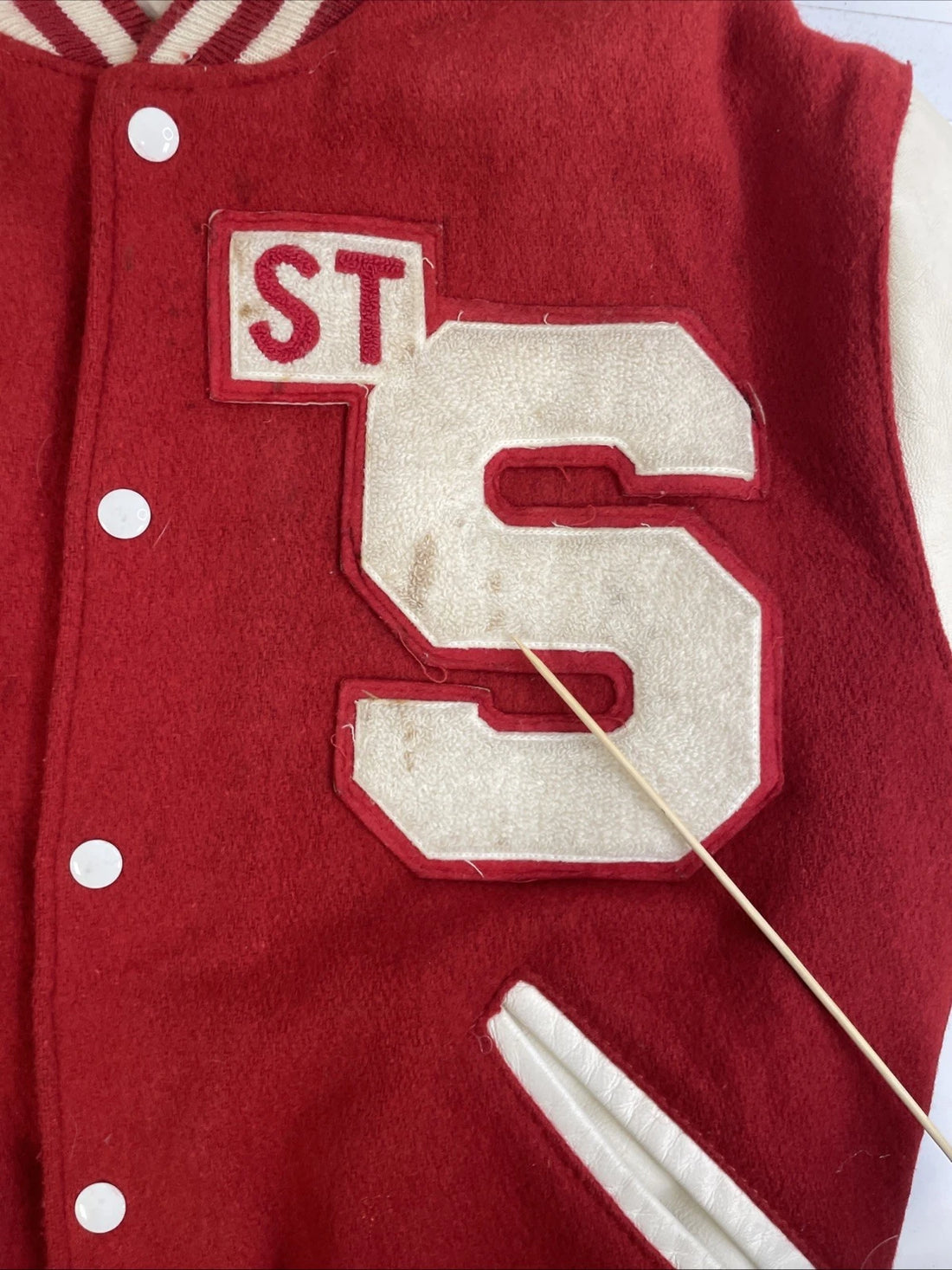 Vintage St. Stephens Leather Wool Varsity Letterman Jacket Size 46 Red 90s