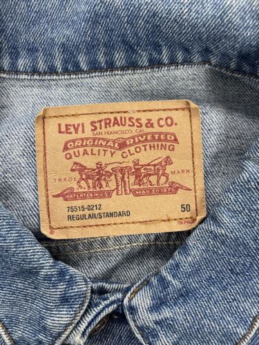 Vintage Levi Strauss & Co Denim Trucker Jacket Size 50 75505-0212 Orange Tab