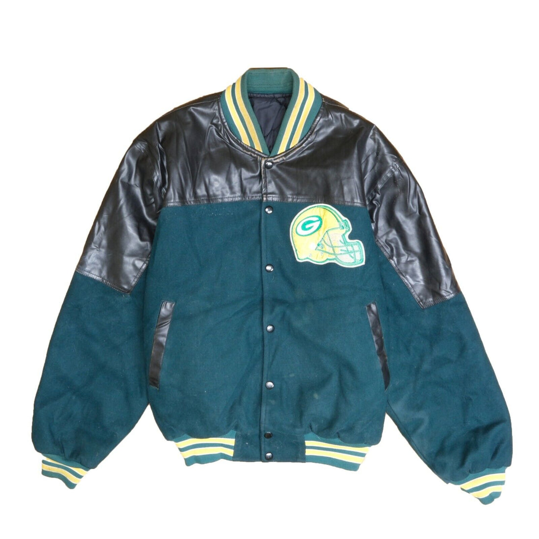 Vintage Green Bay Packers Wool Leather Varsity Bomber Jacket Medium 90s NFL
