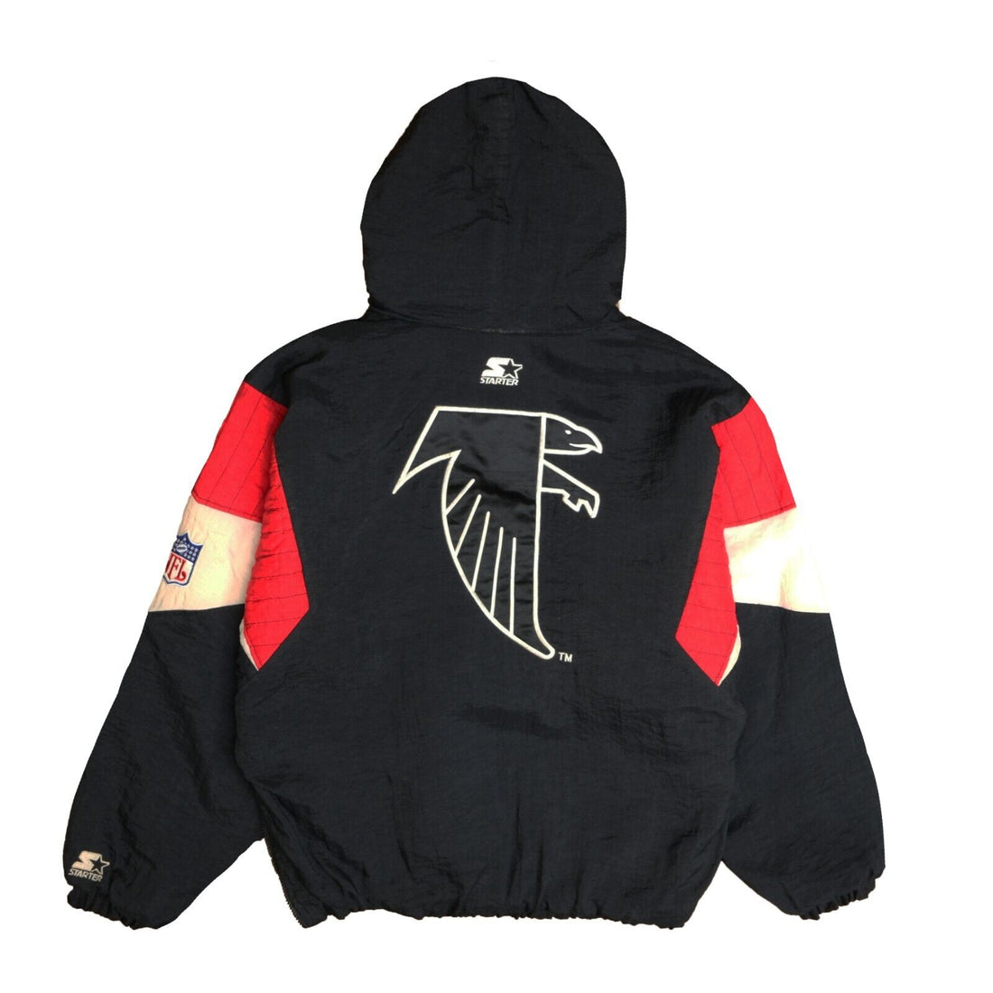 Vintage Atlanta Falcons Starter Puffer Jacket Size Medium Black 1/2 Zip NFL