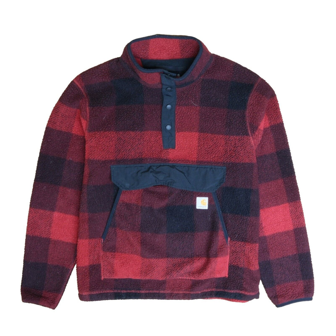 Carhartt Anorak Fleece Jacket Size Large Red Plaid Relaxed Fit