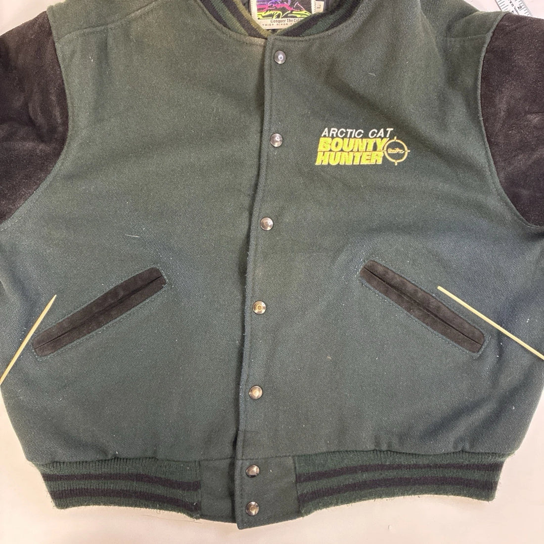Vintage Arctic Cat Bounty Hunter Suede Wool Varsity Jacket Size Large