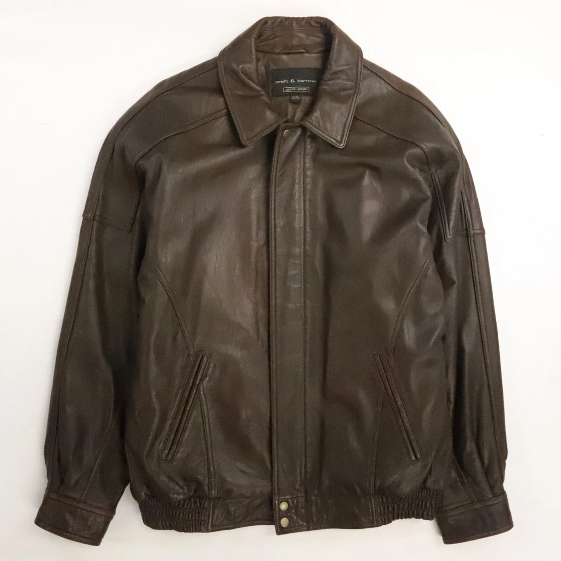 Croft & Barrow Leather Bomber Jacket Size Large Tall Brown