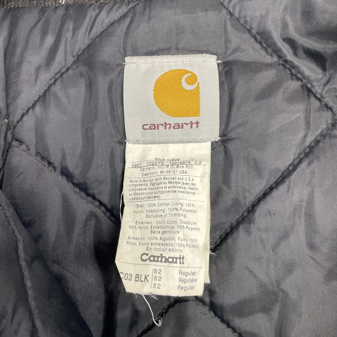 Carhartt Canvas Arctic Work Jacket Size 52 C03 BLK