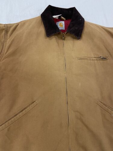 Vintage Carhartt Canvas Detroit Work Jacket Size 46 Tan Insulated