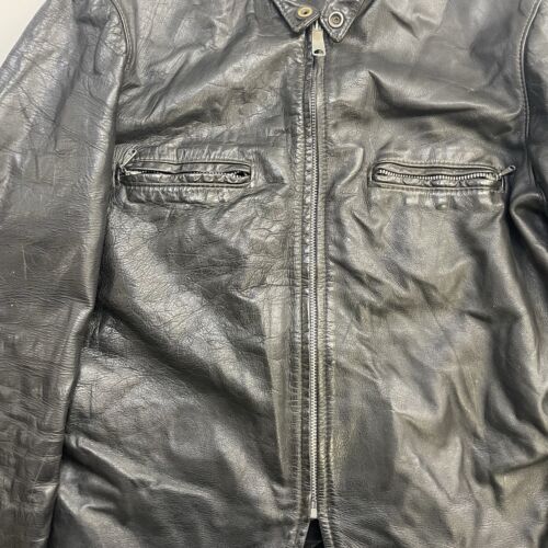 Vintage Leather Cafe Racer Jacket Size Large Talon Zip 70s